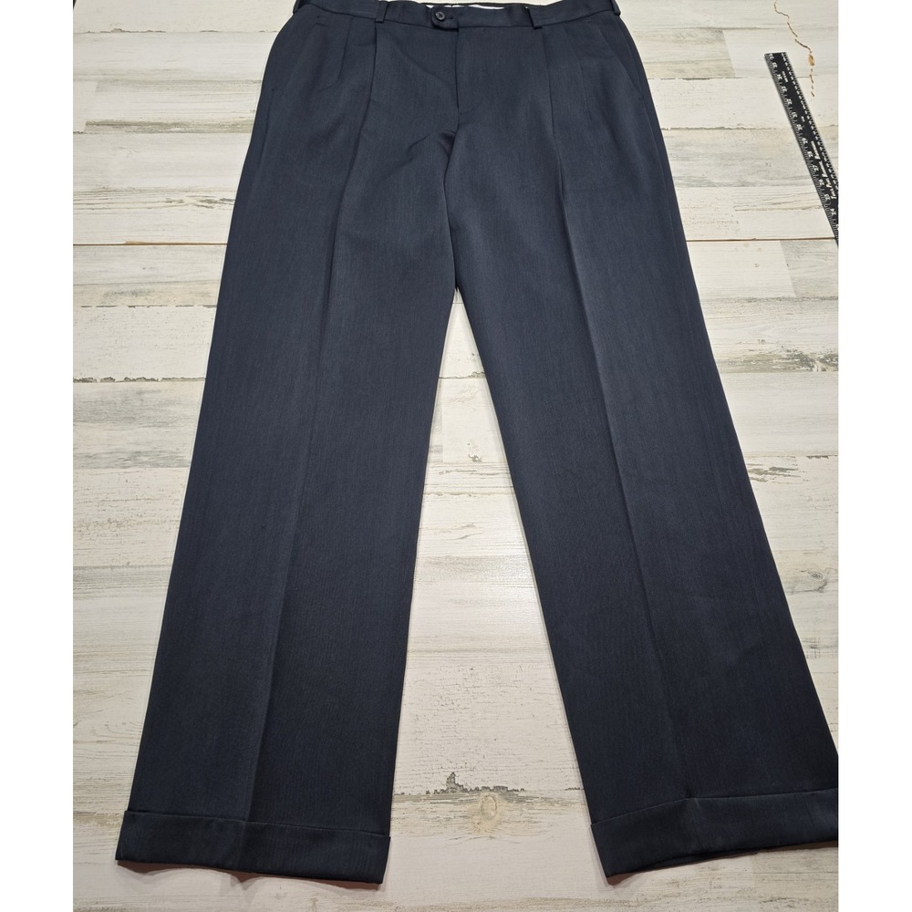 Perry Ellis Portfolio Men's Black Double Pleated Classic Fit Dress Pants 36x34